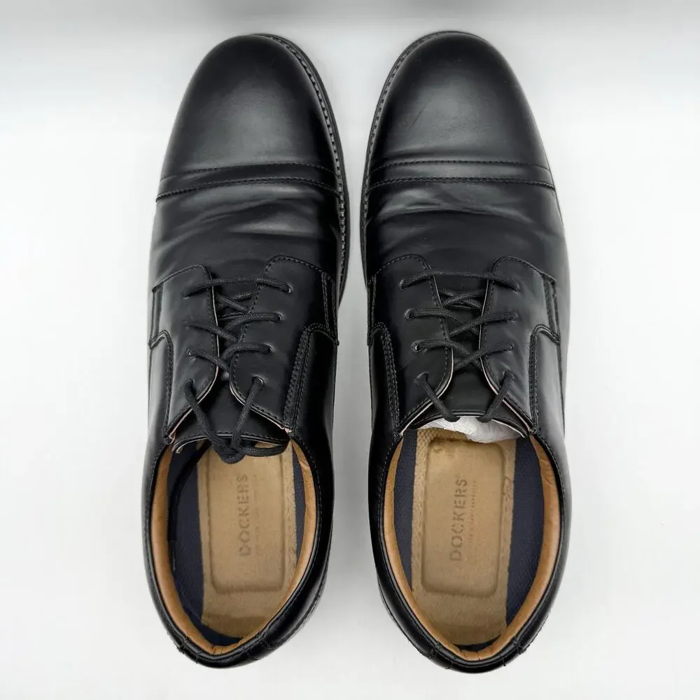 Dockers Mens Garfield Cap Toe Oxford Shoes US 11.5 Wide Black Vegan Leather